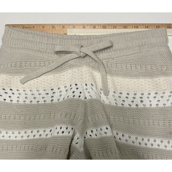 Twenty Montreal Large - XL Shorts Wave Striped Crochet Ivory Taupe Unisex NWT - Picture 7 of 11